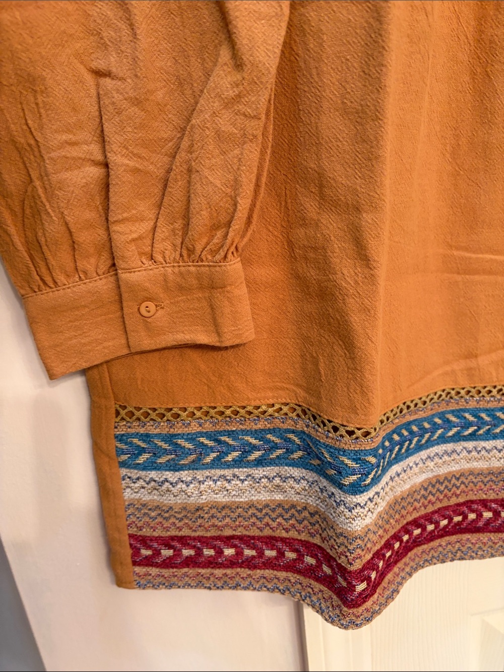 Umgee Rust Long Sleeve Boho Tunic Dress with Multicolor Yoke - Picture 3 of 5